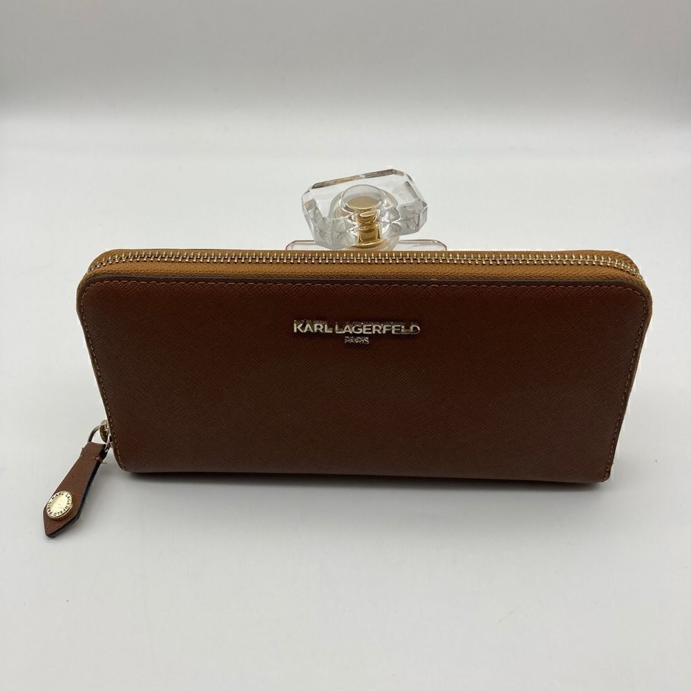 Karl Lagerfeld Paris Women’s Around Zip Brown Leather Wallet